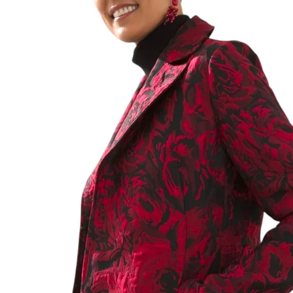Chico's Jackets & Blazers - Chico's Wild Poppy Rose Jacquard Topper Jacket Red‎ Black Size 2 US 12/14 NEW